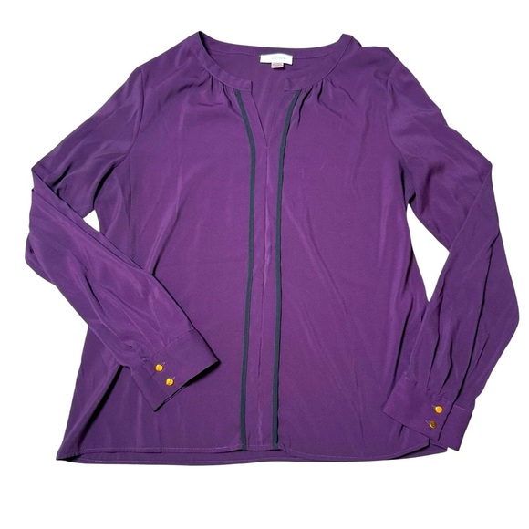 Calvin Klein Purple Long Sleeve Blouse Large Gold Button Detail - Picture 1 of 5